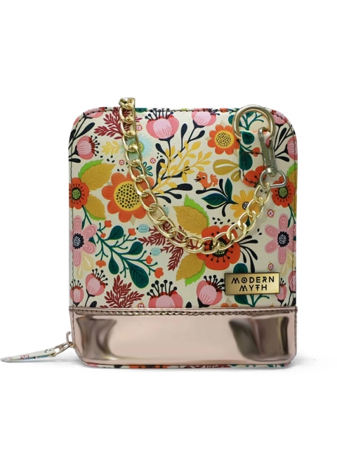 

MODERN MYTH Yellow Floral Printed PU Structured Sling Bag