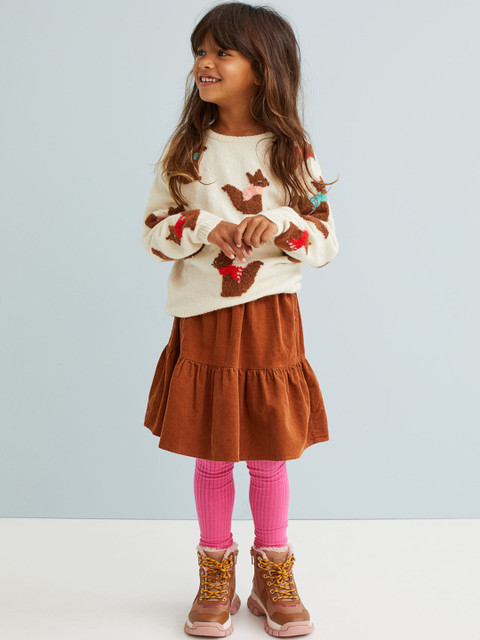 

H&M Girls Brown Solid A-Line Corduroy Skirt