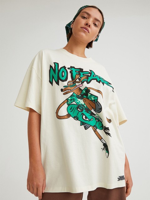 

H&M Women White & Green Printed Oversized T-shirt