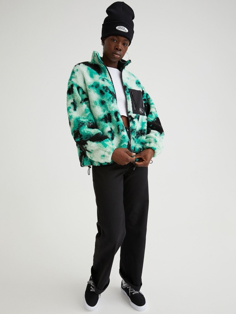 

H&M Women Green & White Dyed Fleece Padded Jacket