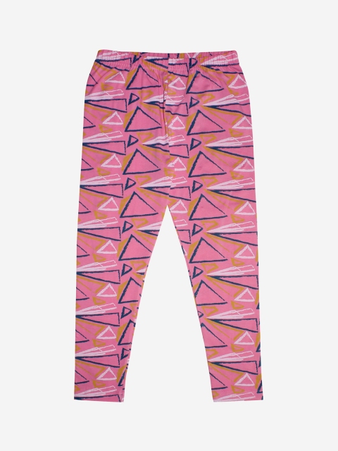 

KiddoPanti Girls Pink & Black Printed Ankle-Length Leggings
