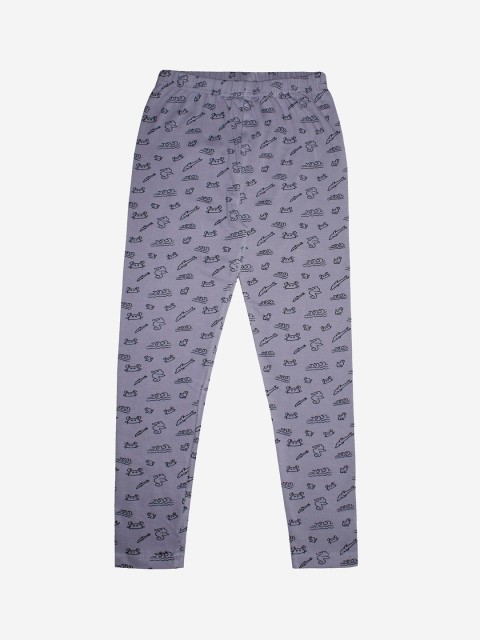 

KiddoPanti Girls Grey & Black Printed Ankle Length Leggings