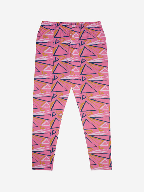

KiddoPanti Girls Pink & Blue Printed Ankle-Length Leggings