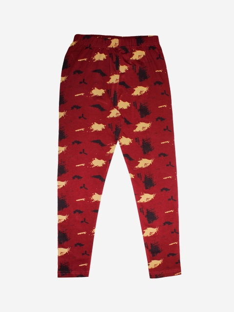 

KiddoPanti Girls Maroon Printed Ankle-Length Leggings