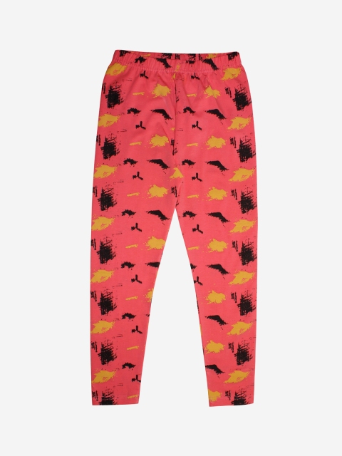 

KiddoPanti Girls Coral & Black Printed Ankle-Length Leggings