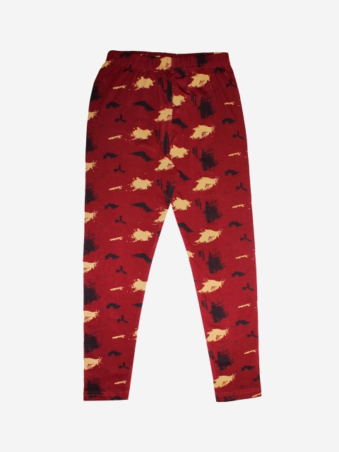 

KiddoPanti Girls Maroon & Black Printed Ankle Length Leggings