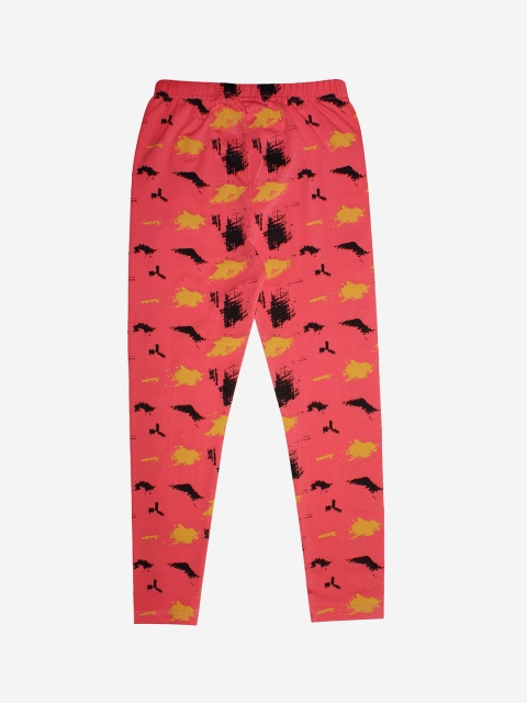 

KiddoPanti Girls Coral & Black Printed Ankle-Length Leggings