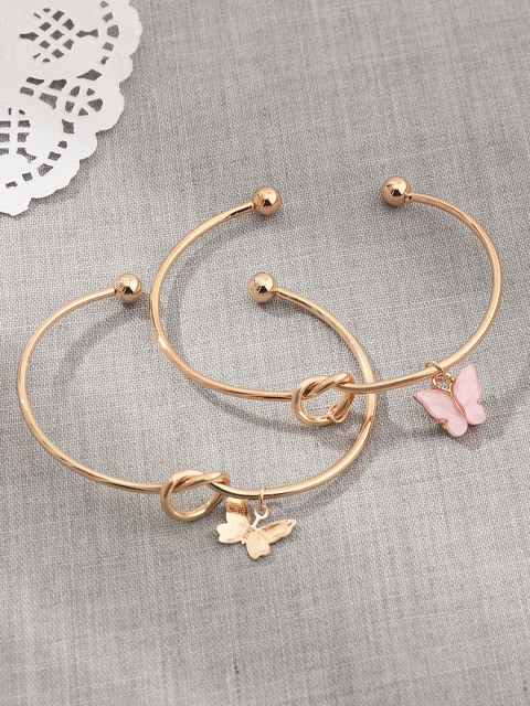 

URBANIC Women Set of 2 Gold-Toned Cuff Bracelets with Charm Detail