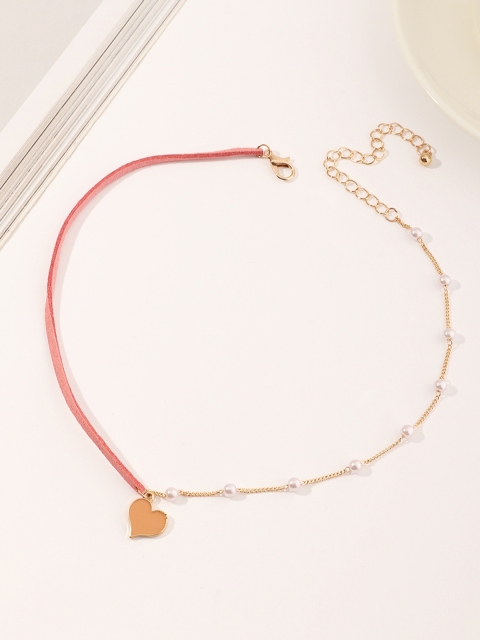 

URBANIC Red & Gold-Toned Heart Imitation Choker Necklace