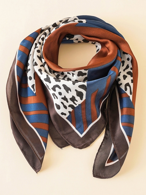 

URBANIC Women Brown & Navy Blue Leopard Print Scarf