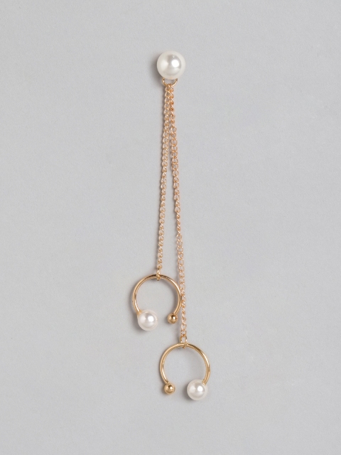 

URBANIC Gold-Toned & White Beaded Spherical Shaped Ear Cuff Earrings