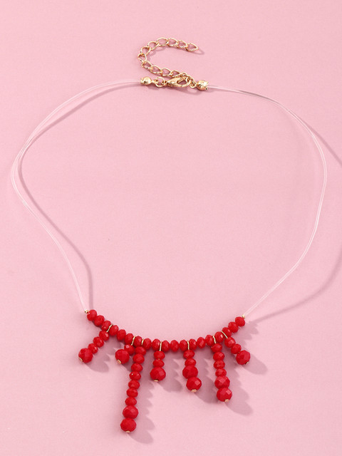 

URBANIC Red & Gold-Toned Beaded Necklace