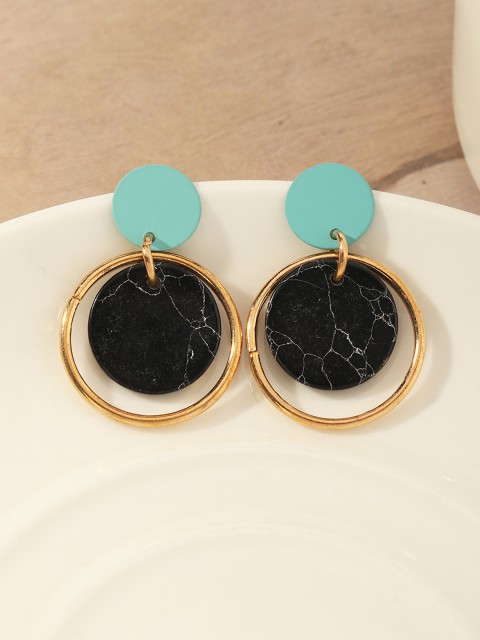 

URBANIC Women Black & Blue Circular Drop Earrings