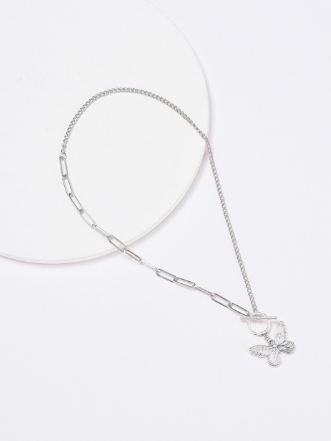 

URBANIC Silver-Toned Butterfly-Shaped Necklace