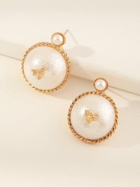 

URBANIC Gold-Toned & White Beaded Circular Studs