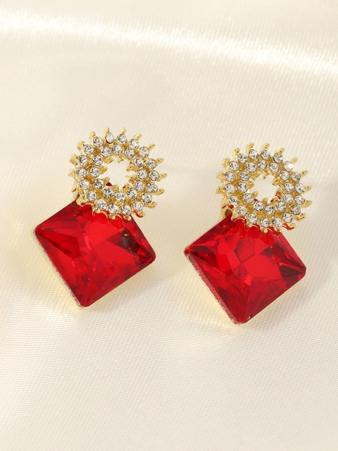 

URBANIC Red & Gold-Toned Stone-Studded Geometric Studs
