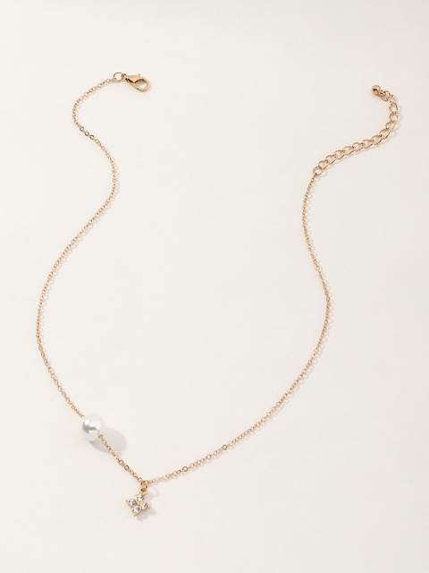 

URBANIC Gold-Toned & Off-White Beaded Stone-Studded Necklace