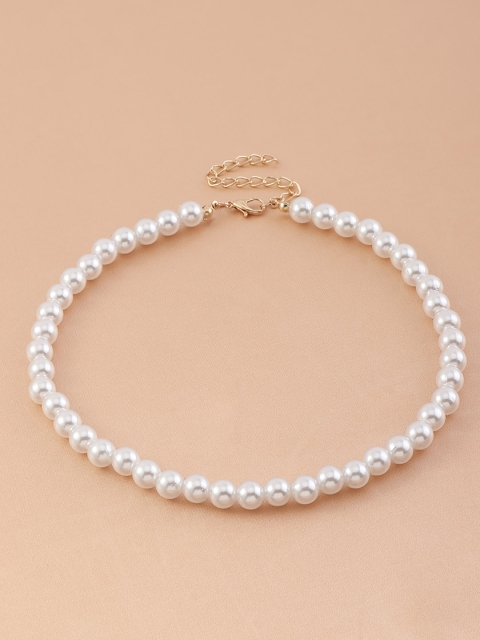 

URBANIC Gold-Toned & White Beaded Choker Necklace
