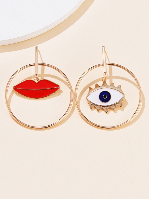 

URBANIC Gold-Toned & Red Circular Drop Earrings