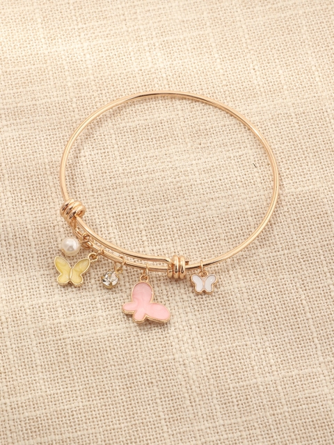 

URBANIC Women Gold-Toned & Pink Butterfly Charm Enamelled Cuff Bracelet