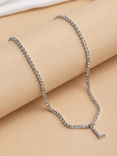 

URBANIC Silver-Toned Stone Studded Alphabet L Necklace