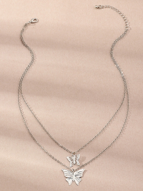 

URBANIC Silver-Toned Layered Minimal Butterfly Imitation Necklace