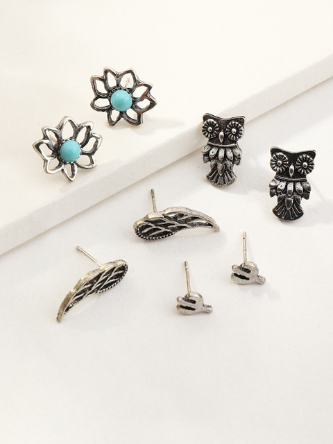 

URBANIC Set of 3 Silver-Toned Contemporary Stud Earrings