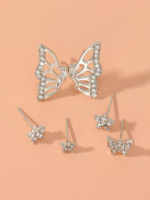 

URBANIC Set of 3 Silver-Tones Stone-Studded Studs