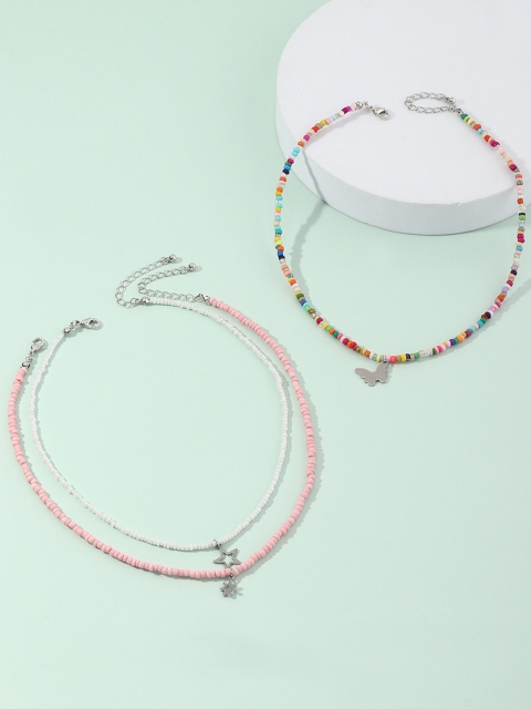 

URBANIC Set of 3 Multicoloured Beaded Charm Necklaces, Multi