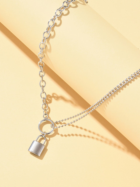 

URBANIC Silver-Toned Lock Imitation Pendant Necklace