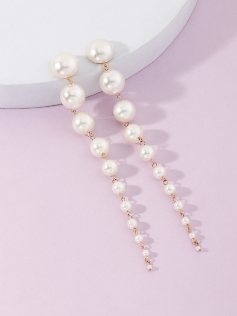

URBANIC Women White Ball Imitation Geometric Drop Earrings