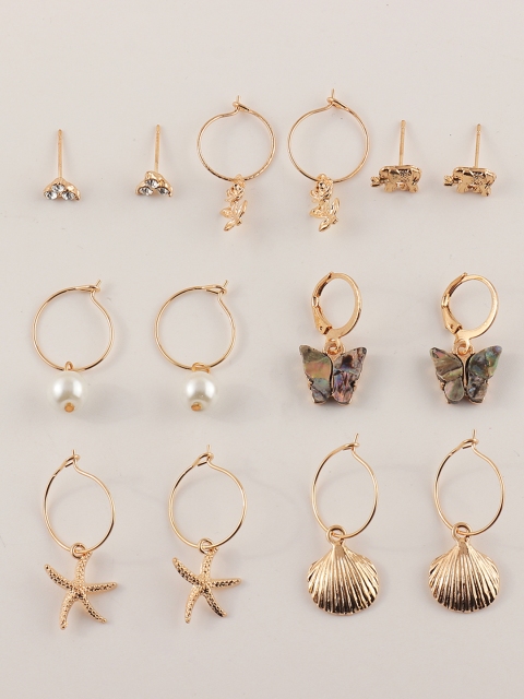 

URBANIC Women Set of 7 Pairs of Gold-Toned Geometric Imitation Studs Earrings