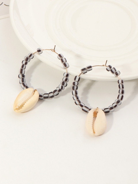

URBANIC White & Black Shell Circular Hoop Earrings