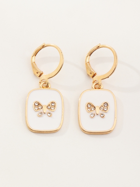 

URBANIC Women Gold-Toned & White Bow Tie Imitation Square Drop Earrings