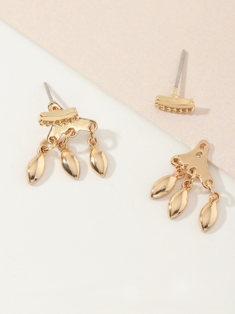 

URBANIC Gold-Toned Leaf Shaped Jacket Drop Earrings