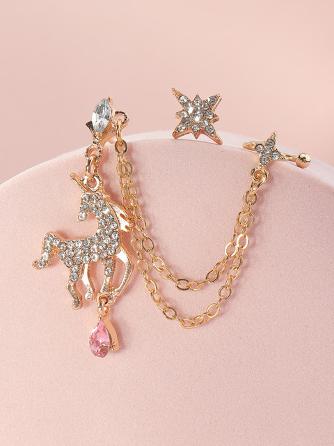 

URBANIC Gold-Toned Stone-Studded Quirky Mismatch Drop Earrings