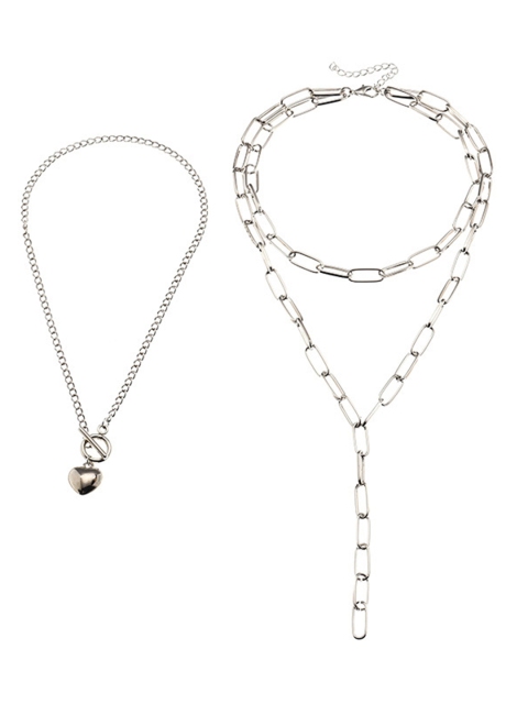 

URBANIC Women Set of 2 Silver-Toned Silver-Plated Necklace