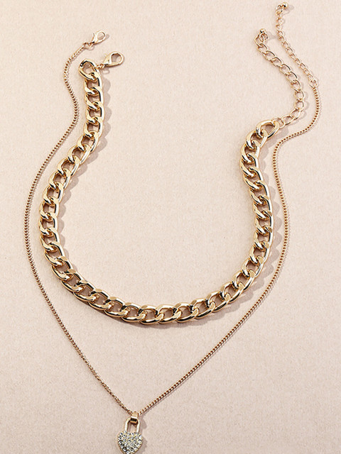 

URBANIC Set Of 2 Gold-Toned Heart Imitation Artificial Stones Chains