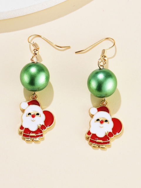 

URBANIC Green & Red Santa Claus Enamelled Beaded Drop Earrings
