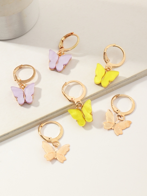 

URBANIC Set of 3 Butterfly-Shaped Drop Earrings, Gold