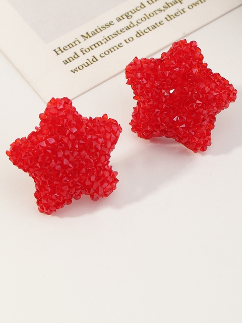 

URBANIC Red Beaded Star Shaped Studs