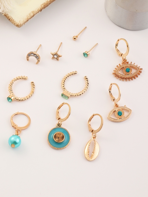 

URBANIC Pack of 11 Gold-Toned Circular Studs Earrings