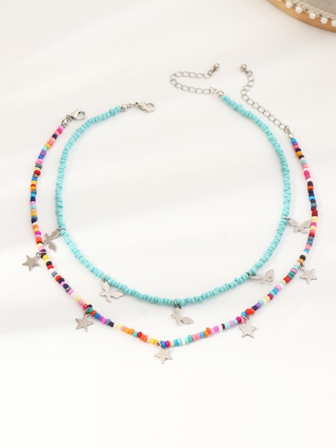 

URBANIC Multicoloured Geometric Imitation Layered Necklace, Multi