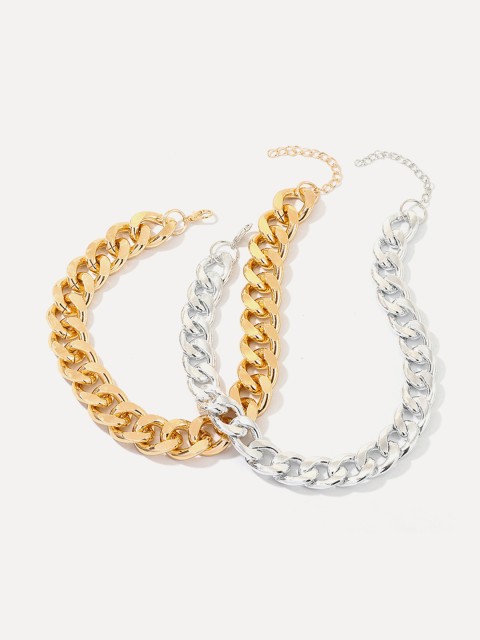

URBANIC Set Of 2 Silver-Toned & Gold-Toned Statement Chains