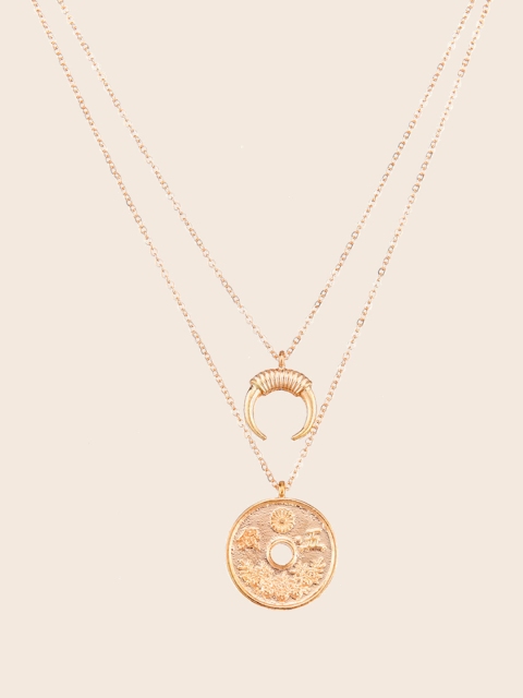 

URBANIC Gold-Toned Textured Circular & Crescent-Shaped Layered Necklace