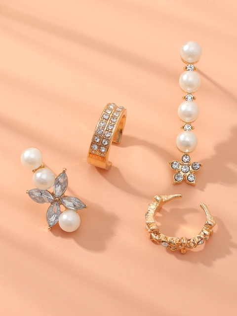 

URBANIC 4 Pcs White & Gold-Toned Stone-Studded & Beaded Earrings