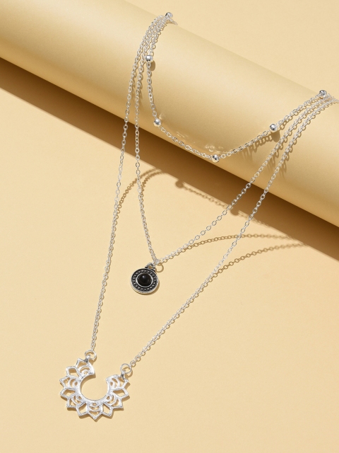 

URBANIC Silver-Toned & Black Beaded Layered Necklace