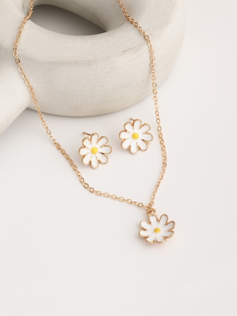 

URBANIC Gold-Toned & White Enamelled Floral Jewellery Set