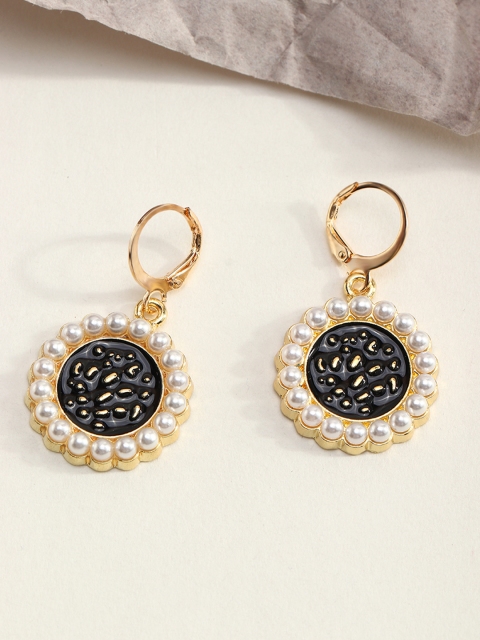 

URBANIC Women Black & White Circular Drop Earrings