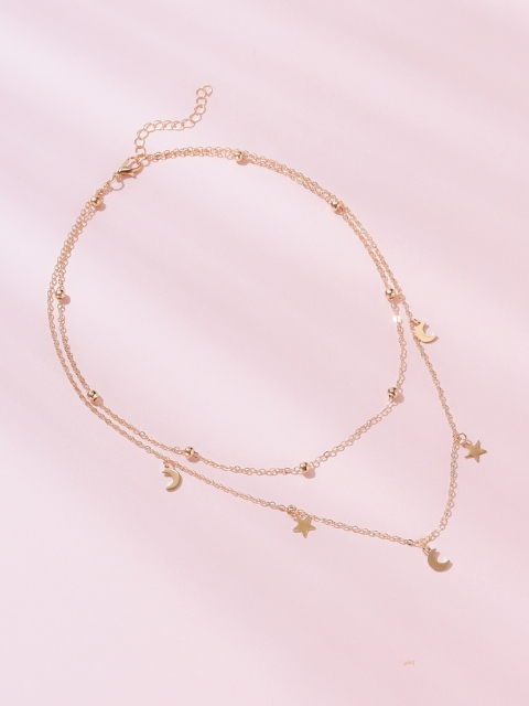 

URBANIC Gold-Toned Star & Crescent-Shaped Layered Necklace